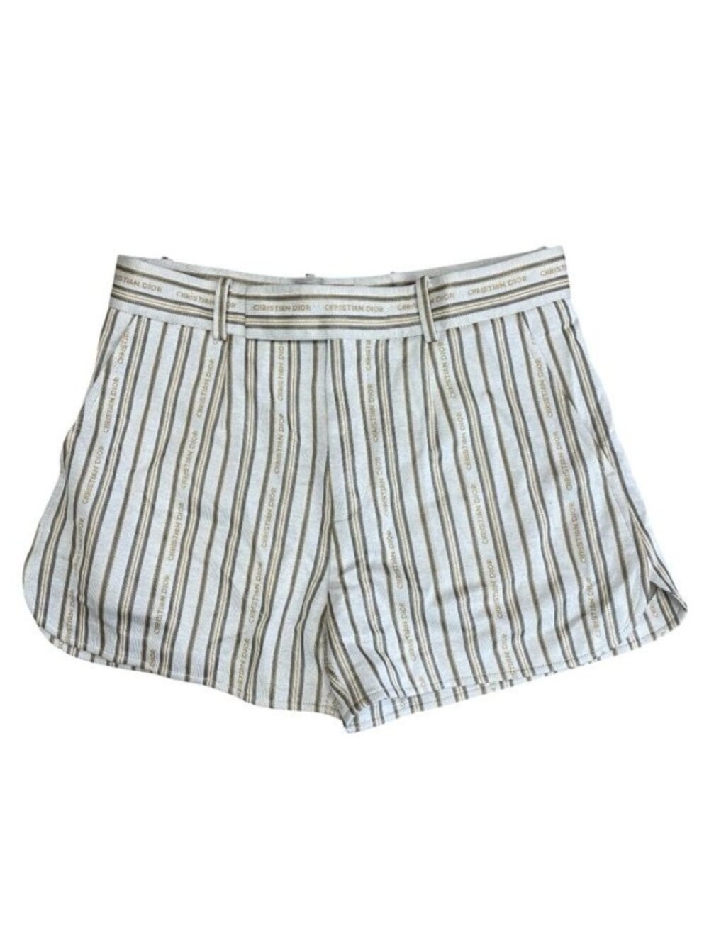 Dior Logo Striped Shorts Cotton Polyester Beige Multicolor